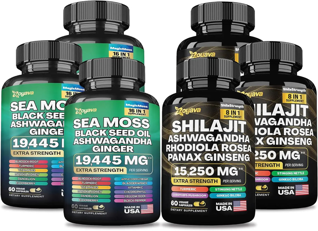 Sea Moss 16-in-1 Magic Blend + Shilajit 8-in-1 Bulletproof Blend