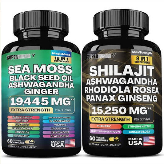 Sea Moss 16-in-1 Magic Blend + Shilajit 8-in-1 Bulletproof Blend